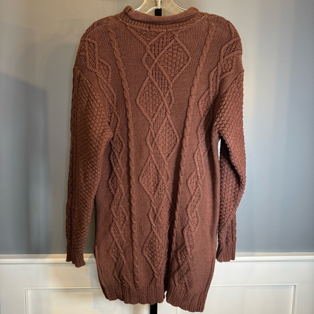 Vintage roll neck cable knit‎ sweater 100% cotton brown Erik Stewart Small